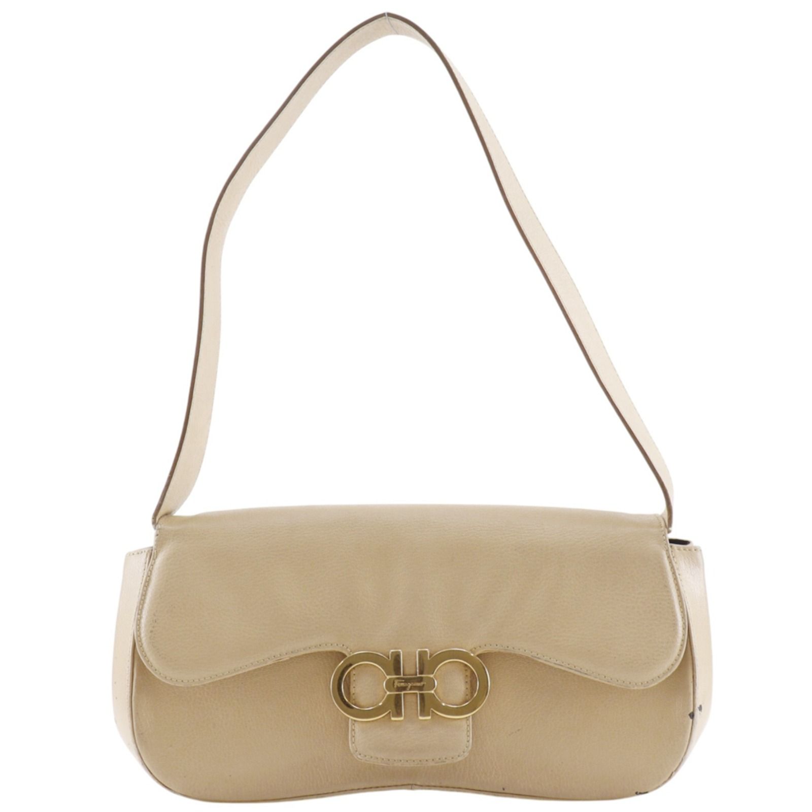 【Salvatore Ferragamo】サルヴァトーレフェラガモ ダブルガンチーニ AQ-217163 レザー ベージュ レディース ショルダーバッグ