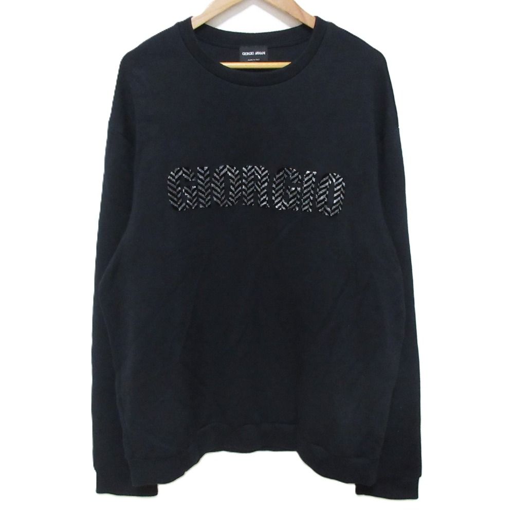 美品 GIORGIO ARMANI ジョルジオアルマーニ フロントロゴ ニットセーター サイズ52 ブラック メンズ 古着 中古 USED