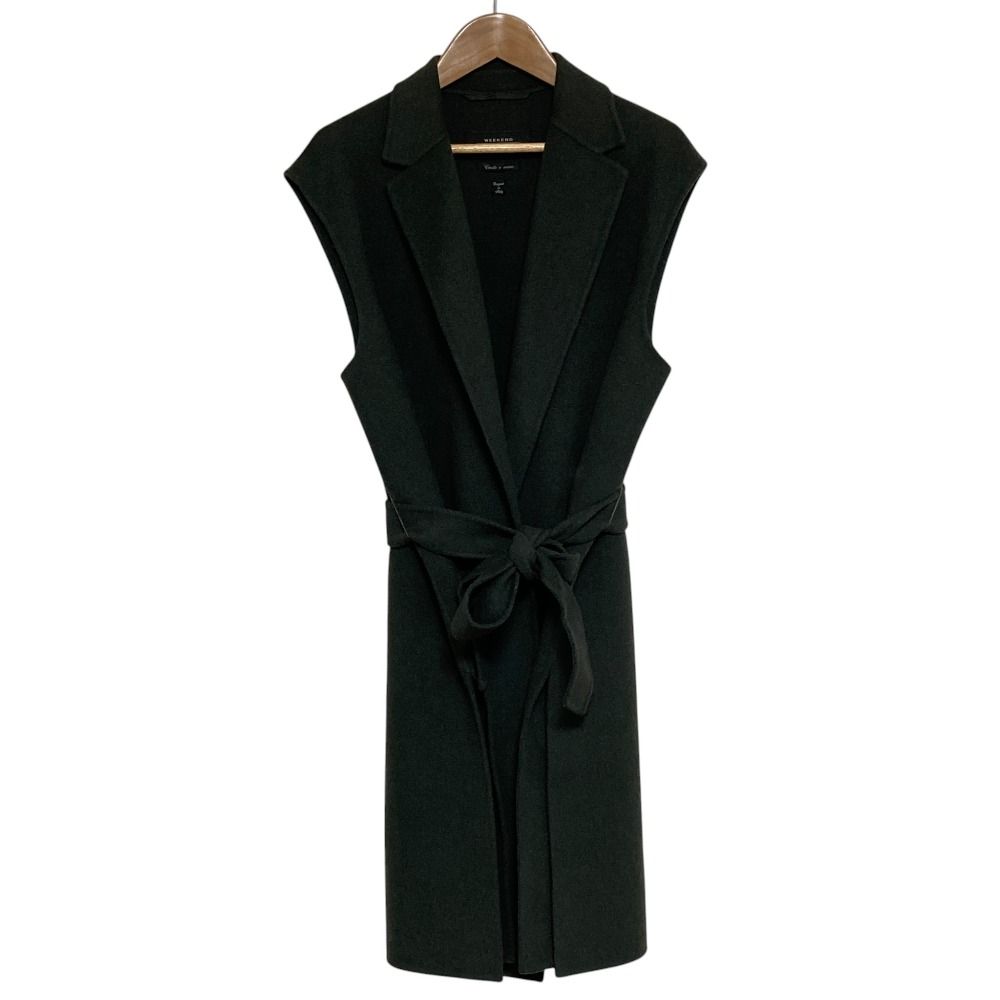 美品 Weekend Max Mara ウィークエンドマックスマーラ ダブルフェイス ノースリーブ ベルテッドコート ジレ サイズ40 カーキ レディース 古着 中古 USED