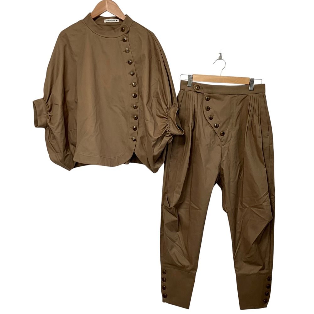 良品 ミナペルホネン piacere コットンギャバジン ブルゾン medium length テーパードパンツ セットアップ 36・38 ブラウン レディース 古着 中古 USED 75,328円