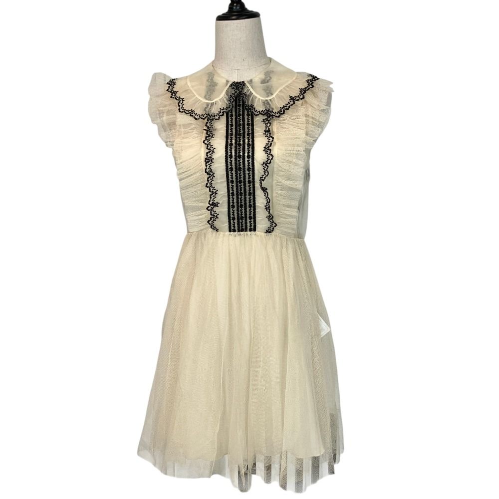 未使用 REDValentino レッドヴァレンティノ ノースリーブ チュールフレアワンピース 38 アイボリー レディース 古着 中古 USED