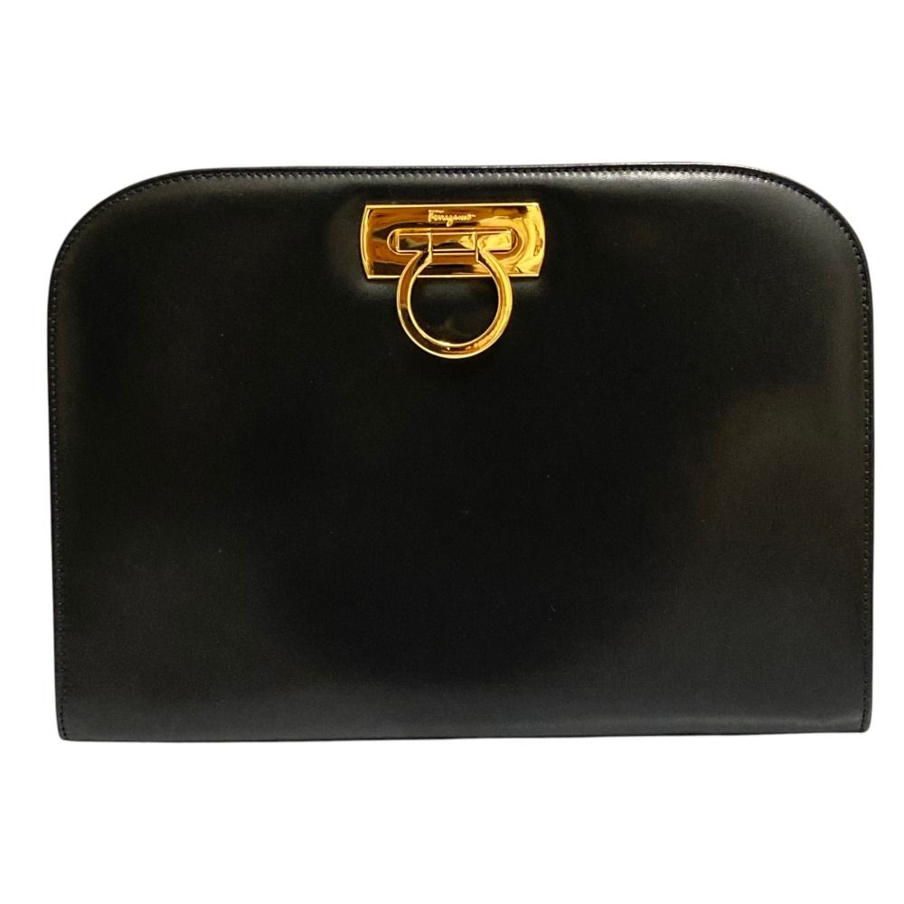 良品 Salvatore Ferragamo サルヴァトーレフェラガモ ガンチーニ 2WAY チェーン レザー ショルダーバッグ クラッチバック ブラック レディース 古着 中古 USED 16,562円