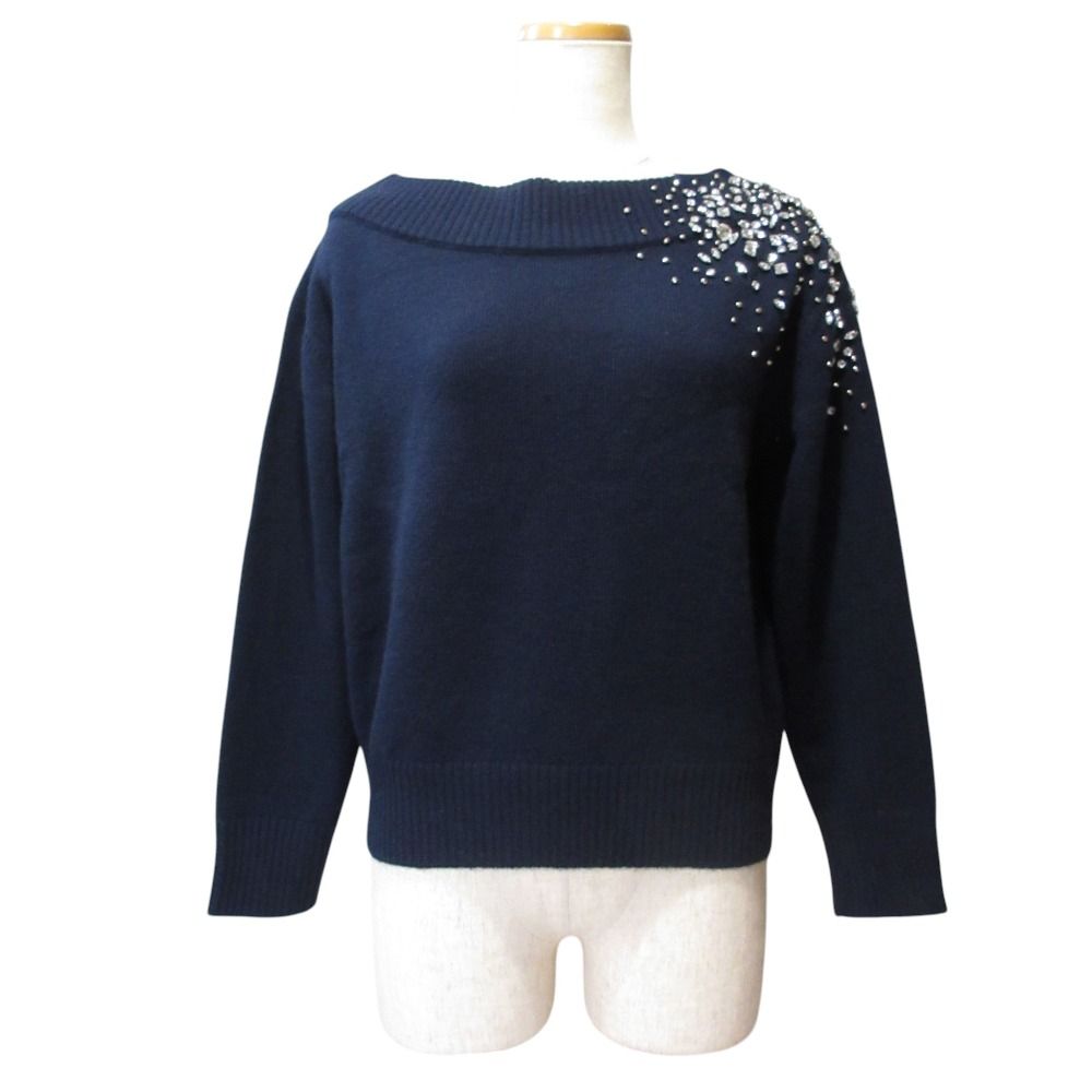 美品 24AW ANAYI アナイ ホリデーコレクション スノーフレーク プルオーバー ニット セーター 38 ネイビー レディース 古着 中古 USED
