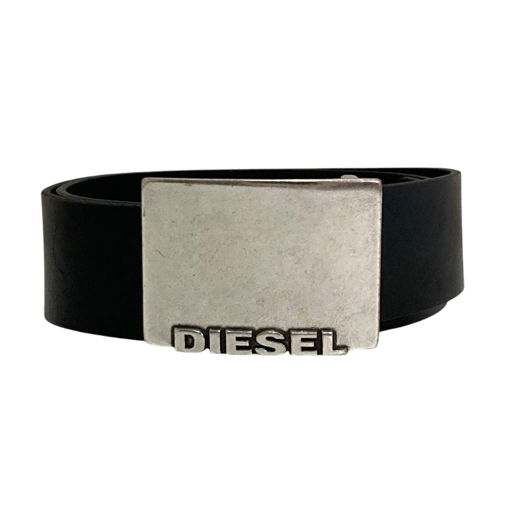 良品 DIESEL ディーゼル ロゴプレートバックル レザーベルト 90cm 36