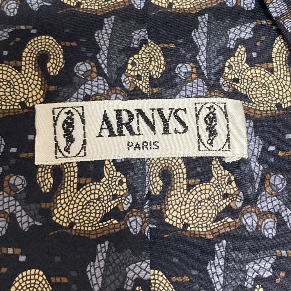 美品 ARNYS アルニス モザイク柄 リス シルク ネクタイ ネイビー系