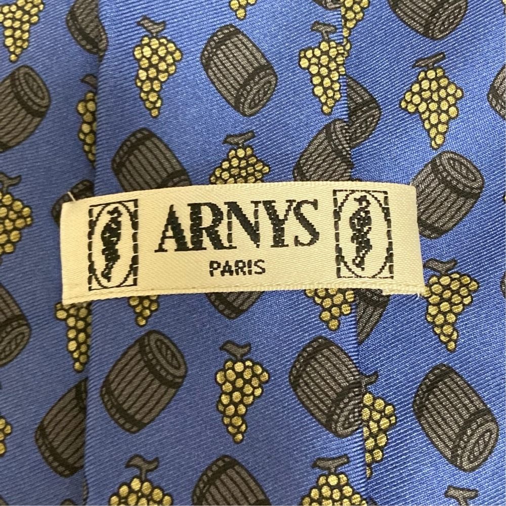 美品 ARNYS アルニス 樽 ぶどう 総柄 シルク ネクタイ ブルー系 メンズ