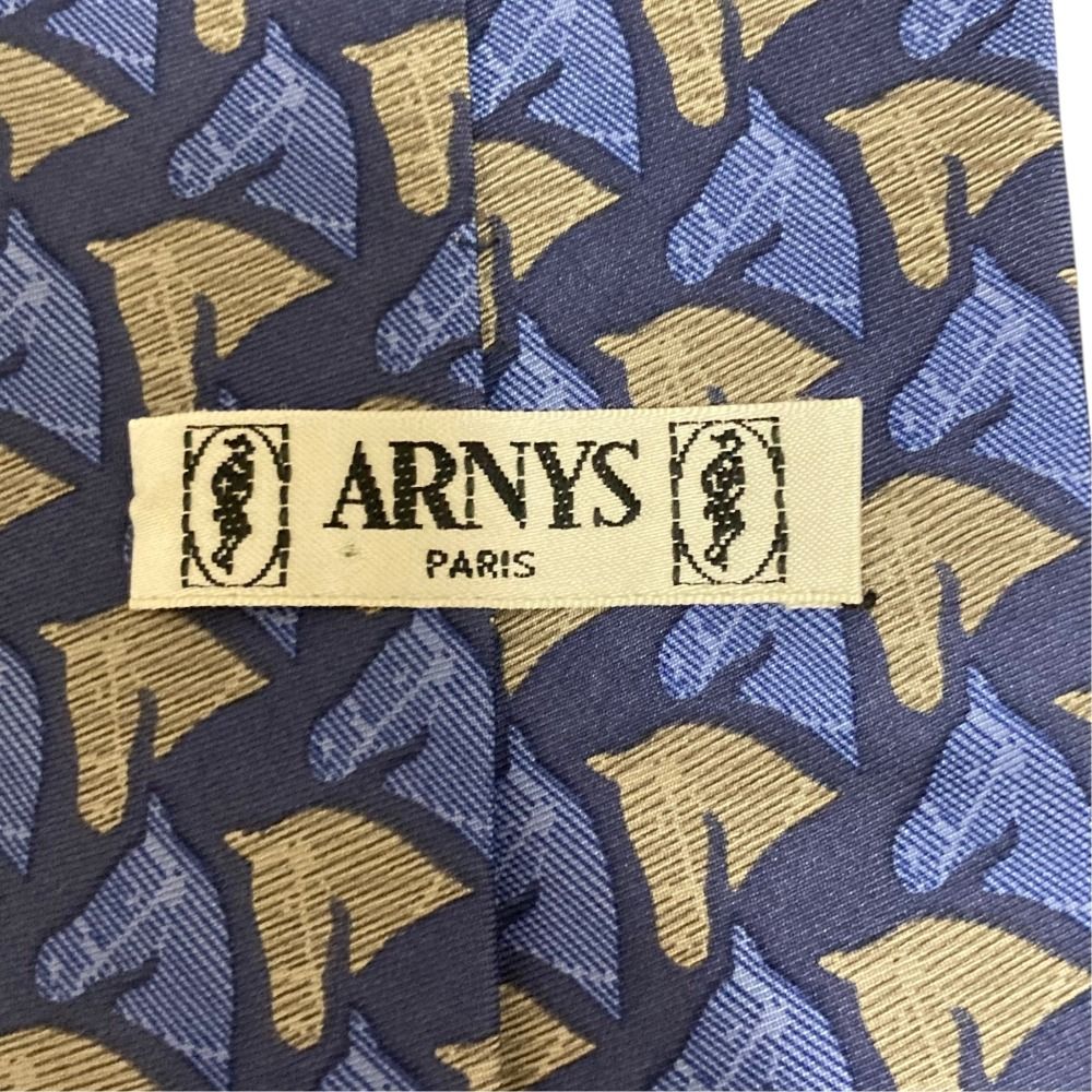 美品 ARNYS アルニス 馬 ホース柄 シルク ネクタイ ブルー系 メンズ