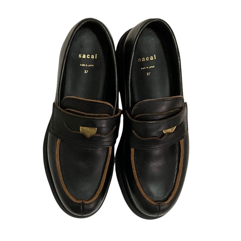良品 sacai サカイ プラットフォーム レザー ローファー サイズ37 23.5
