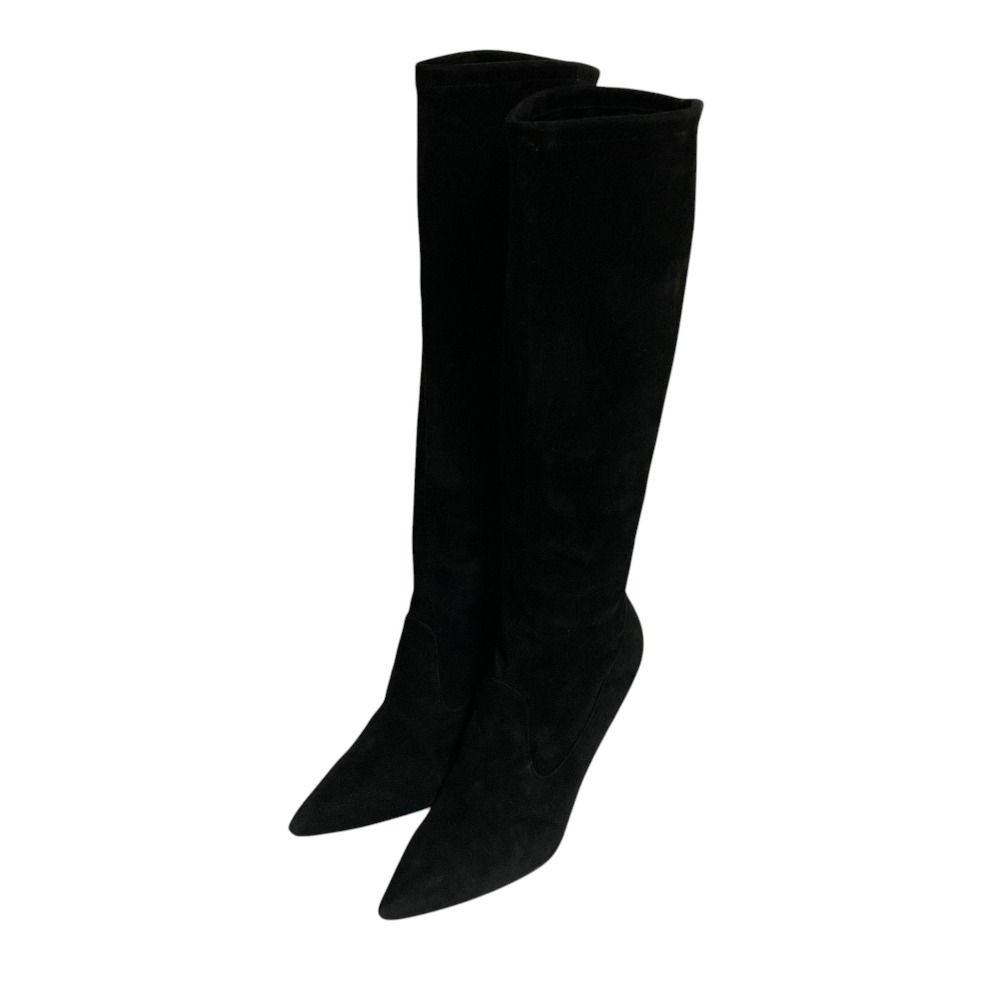 Manolo Blahnik 黒 ロングブーツ 38FROM JAPAN 良品 MANOLO BLAHNIK マノロブラニク スエードレザー ロングブーツ