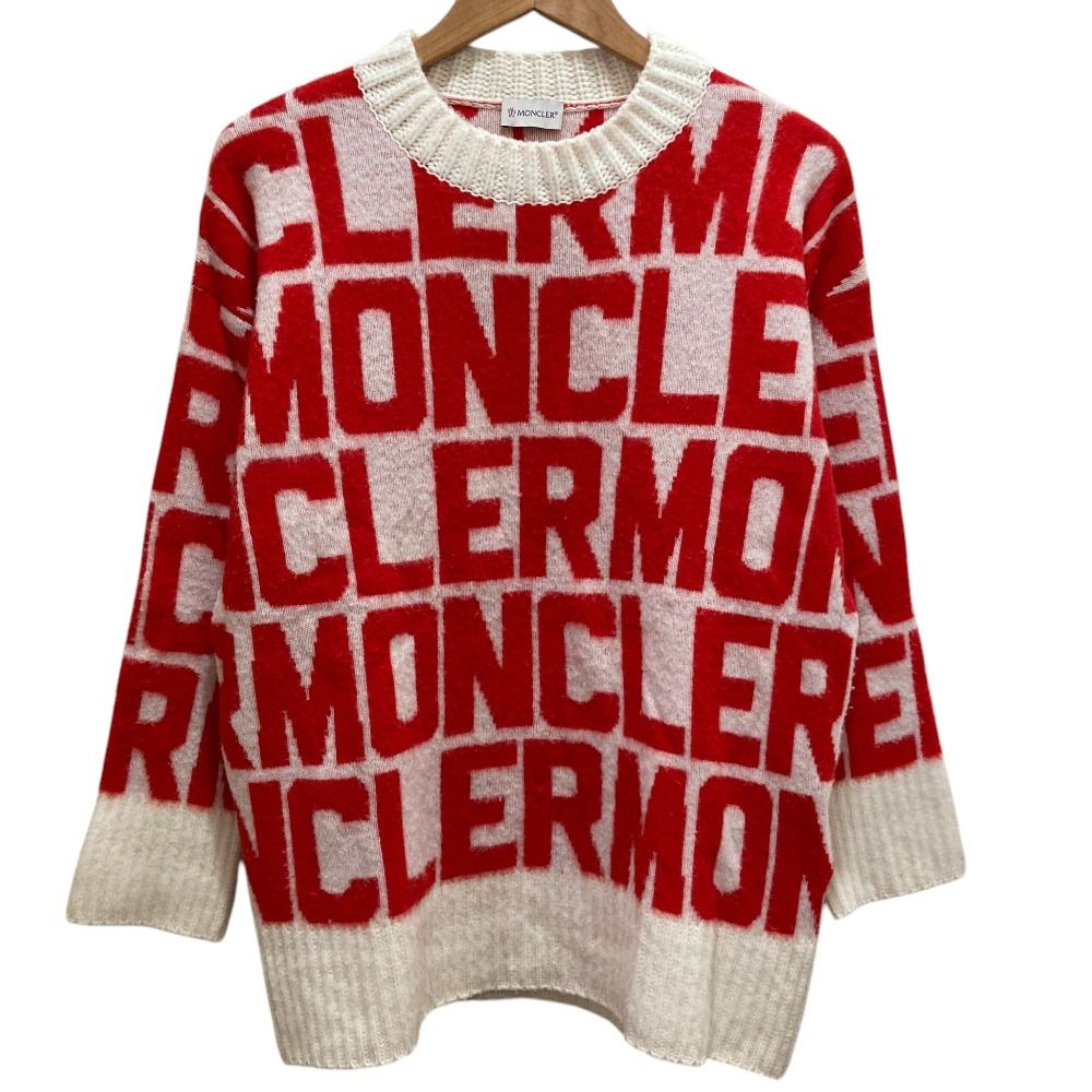 モンクレール 総柄 ウール ニットセーター イタリア製 Moncler L 美品 23AW MONCLER モンクレール GIROCOLLO 総柄 ウールニットセーター