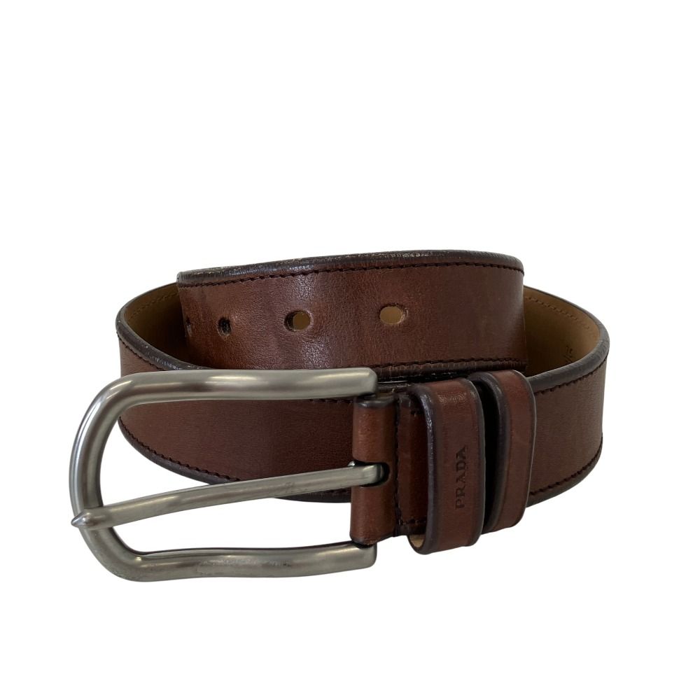 良品 PRADA プラダ シングルピン レザーベルト 75/30 ブラウン