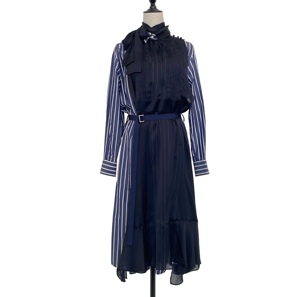 【希少 】新品未使用 sacai ネイビー&ホワイト バンダナ2点セット 美品 sacai サカイ コットンサテン2wayワンピース 20-05317 サイズ2