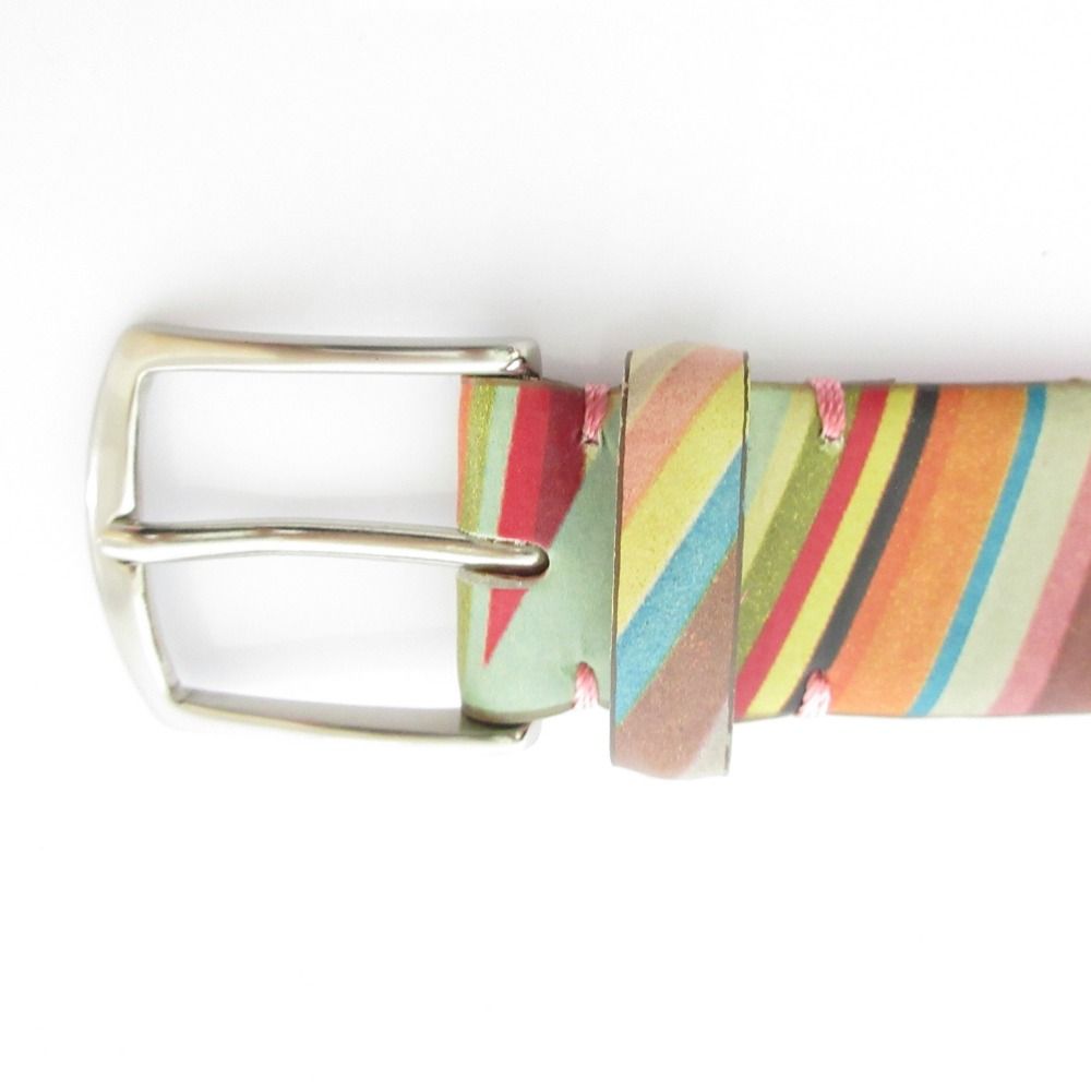 良品 Paul Smith ポールスミス マルチストライプ レザーベルト マルチ