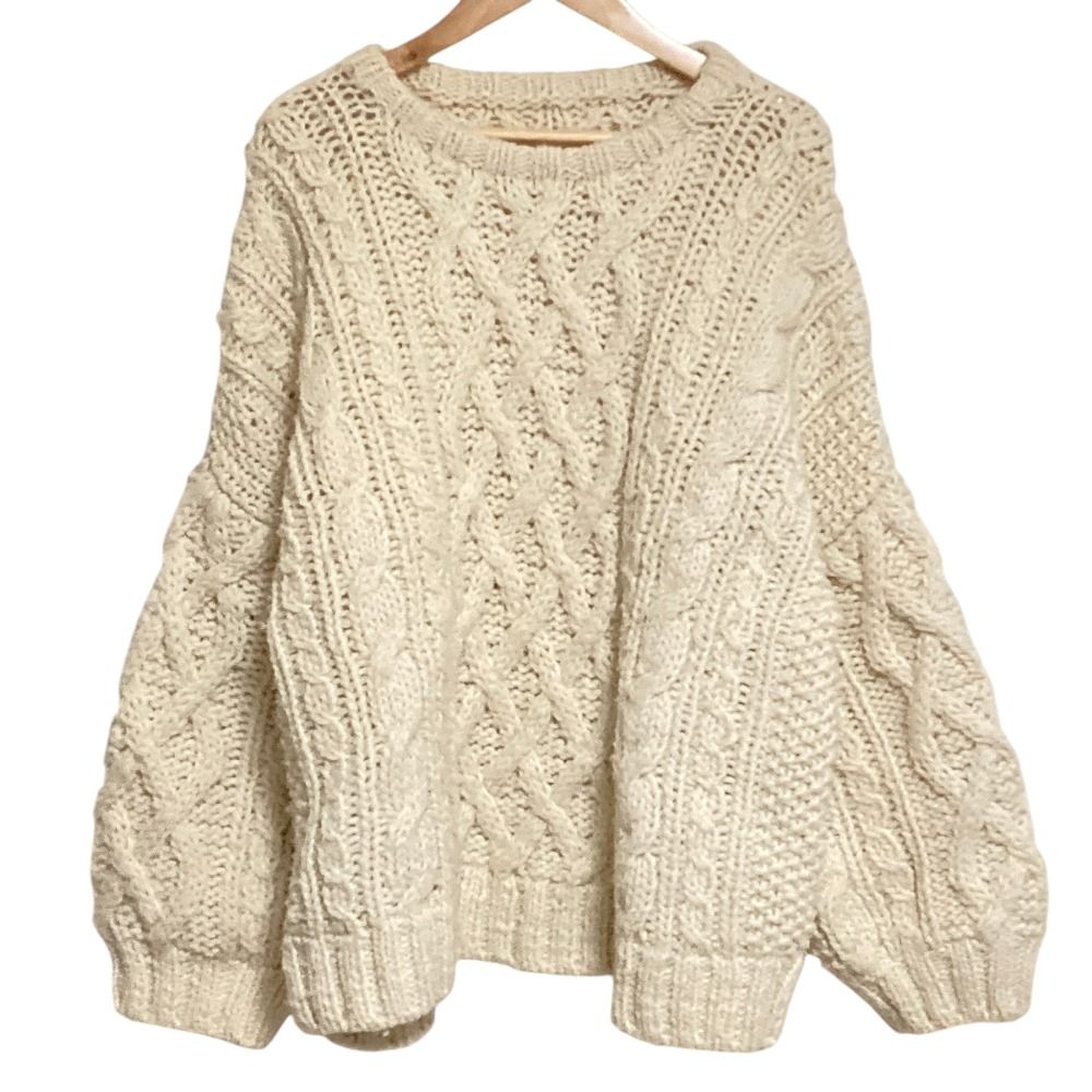 良品 nest Robe ネストローブ ペルーニットフィッシャーマンズプルオーバー 01194-1209 サイズF アイボリー レディース 古着 中古 USED