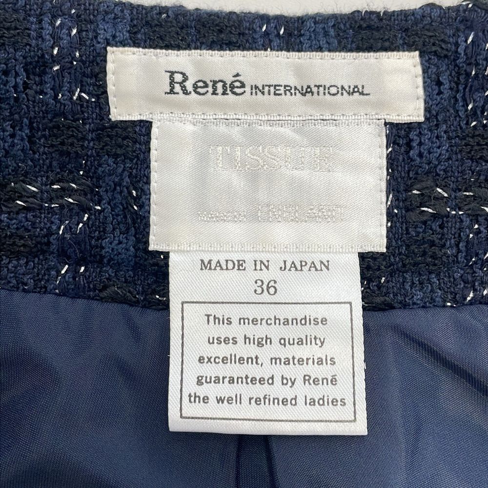 美品 Rene ルネ リボンジャケット 36 ネイビー ショート丈　日本製 美品 Rene ルネ ツイード ジャケット スカート セットアップ 36