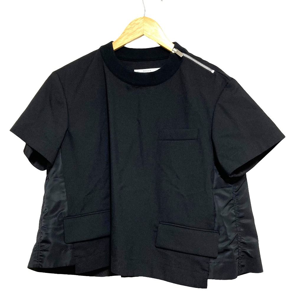 未使用 sacai サカイ SUITING PULLOVER スーチング ドッキング マルチポケット カットソー SCW-218 サイズ1 ブラック レディース 古着 中古 USED