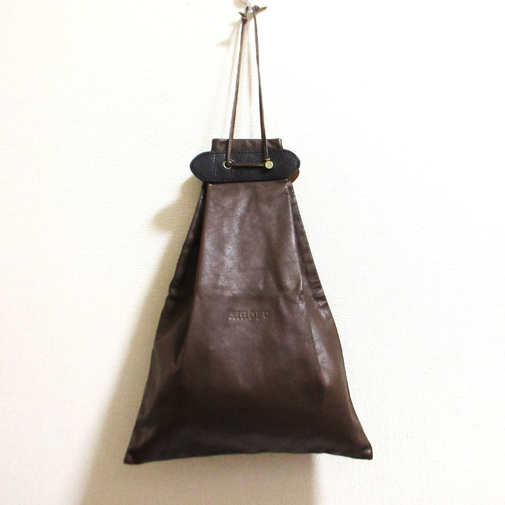 良品 HIROFU ヒロフ レザー 巾着バッグ ブラウン レディース 古着 中古