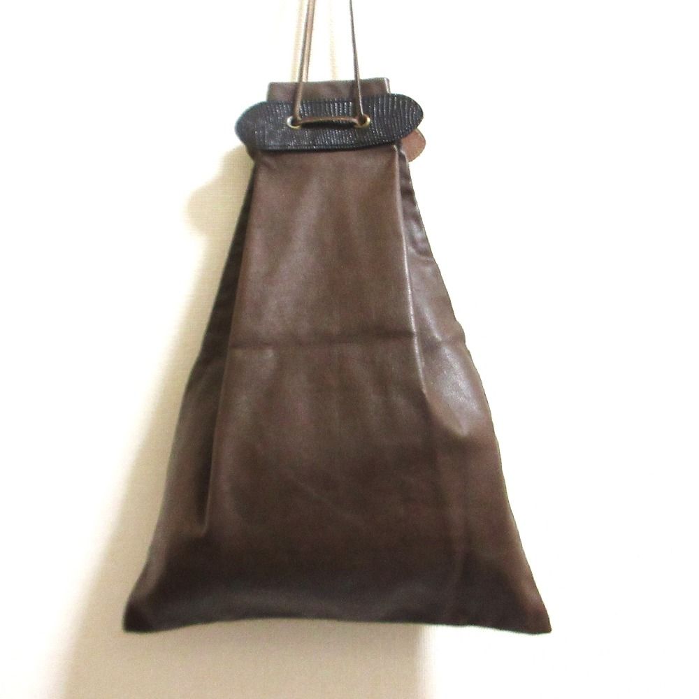 【美品】HIROFU 金具　レザー　リュック　巾着　ヒロフ 良品 HIROFU ヒロフ レザー 巾着バッグ ブラウン レディース 古着 中古