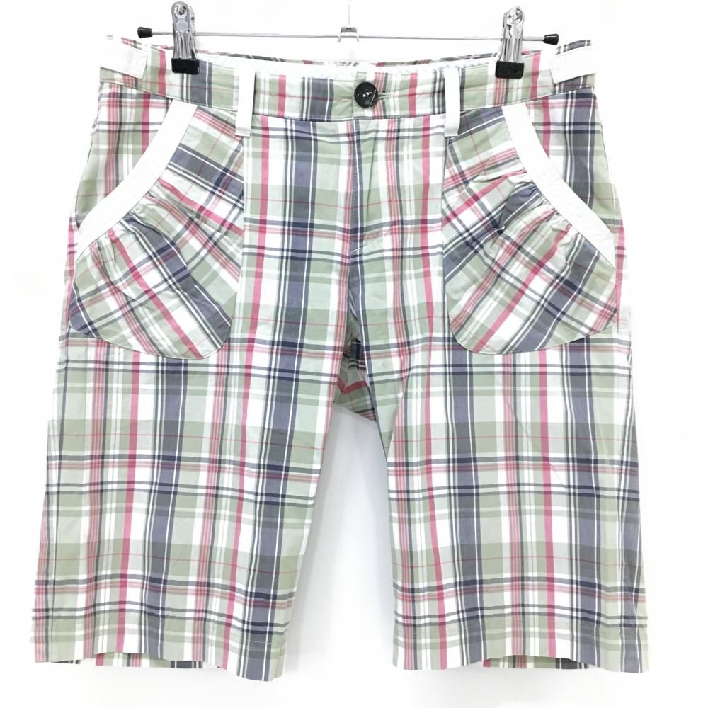 美品】ゾーイ ハーフパンツ スモーキーグリーン×ピンク系×白 チェック