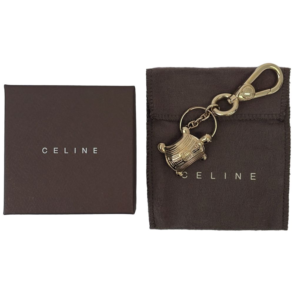 美品 CELINE セリーヌ マカダム チャーム キーホルダー シャンパン