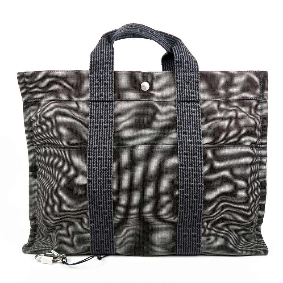 【超美品】HERMES エルメス エールライン MM トート ハンドバッグ グレー系 ブランド鞄 鍵 カデナ【JQ45】