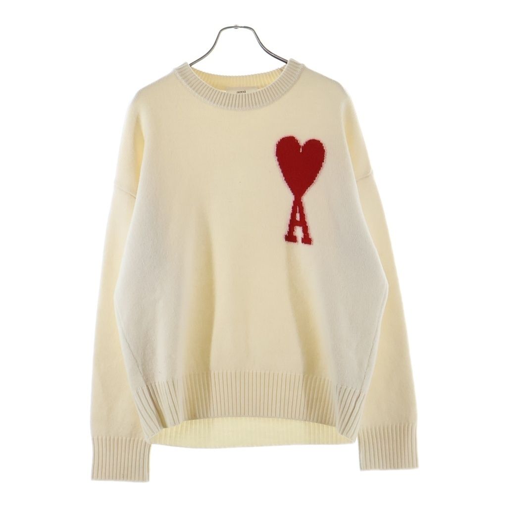 ami (アミ) ADC CREWNECK SWEATER ウール ロゴデザイン クルーネック ニット セーター ホワイト UKS002.018