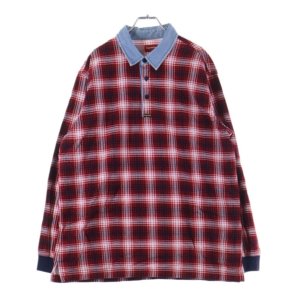 SUPREME (シュプリーム) 14AW Shadow Plaid Rugby Top シャドウ プレイド フランネル ラグビー長袖ポロシャツ レッド