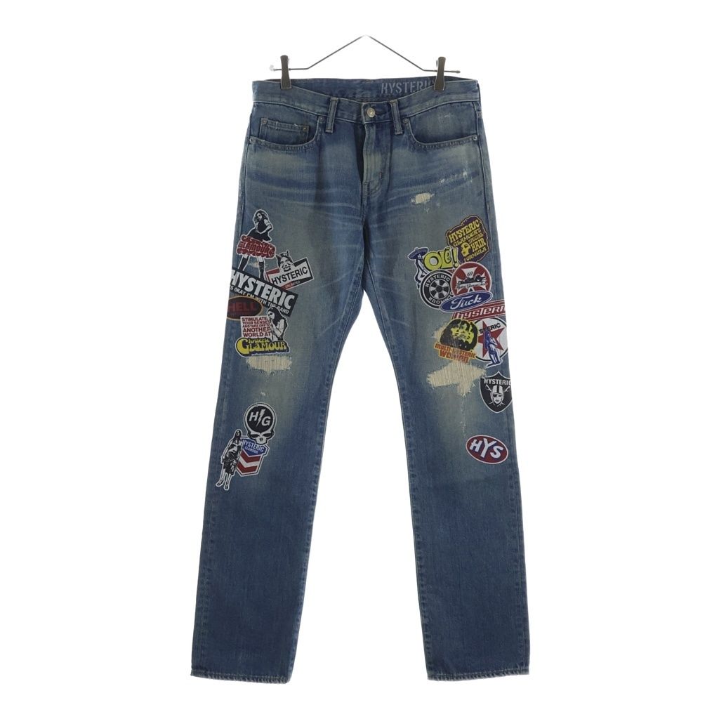 HYSTERIC GLAMOUR (ヒステリックグラマー) Girl Print Sticker Denim Pant ダメージ加工 ガールプリント ステッカー デニムパンツ インディゴ 02223AP