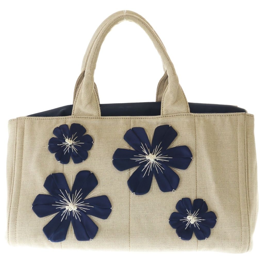 PRADA (プラダ) カナパ フラワーアップリケ トートバッグ ハンドバッグ