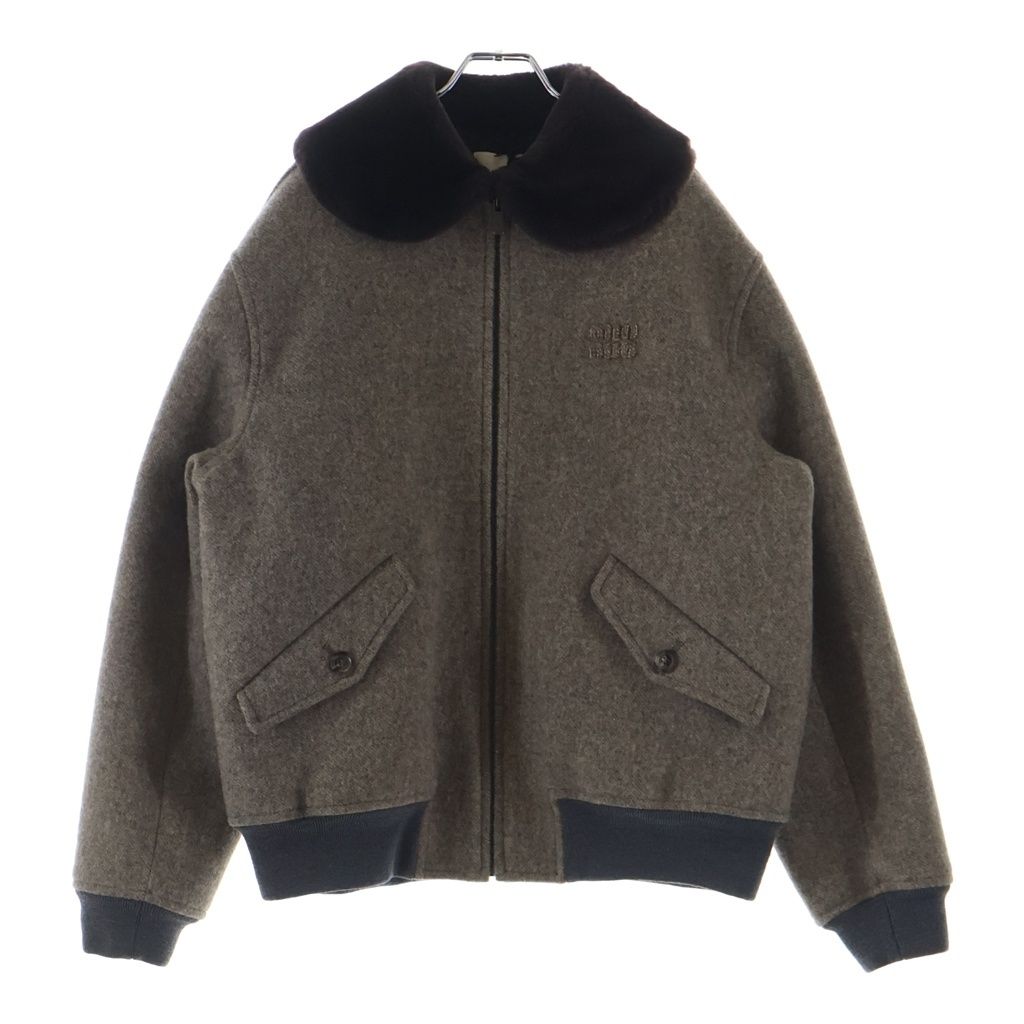 miumiu (ミュウミュウ) 25AW SHETLAND PADDED BLOUSON シェットランド 裏地キルティング ウールジップアップブルゾン ブラウン ML1363