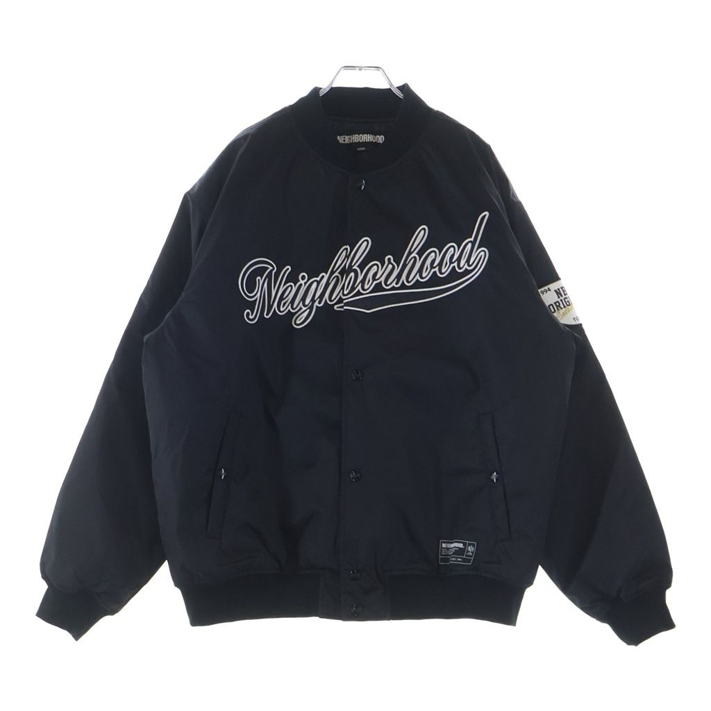 NEIGHBORHOOD (ネイバーフッド) 25AW BASEBALL JACKET フロントロゴ刺繍 ベースボールジャケット 中綿ブルゾン ブラック 252TSNH-JKM04