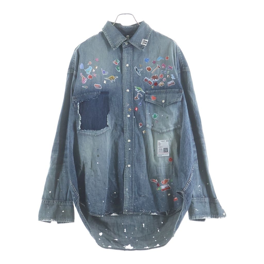MAISON MIHARAYASUHIRO (メゾンミハラヤスヒロ) Kids Sticker Printed Denim Shirt ステッカー ダメージ加工 長袖デニムシャツ インディゴ J16SH125
