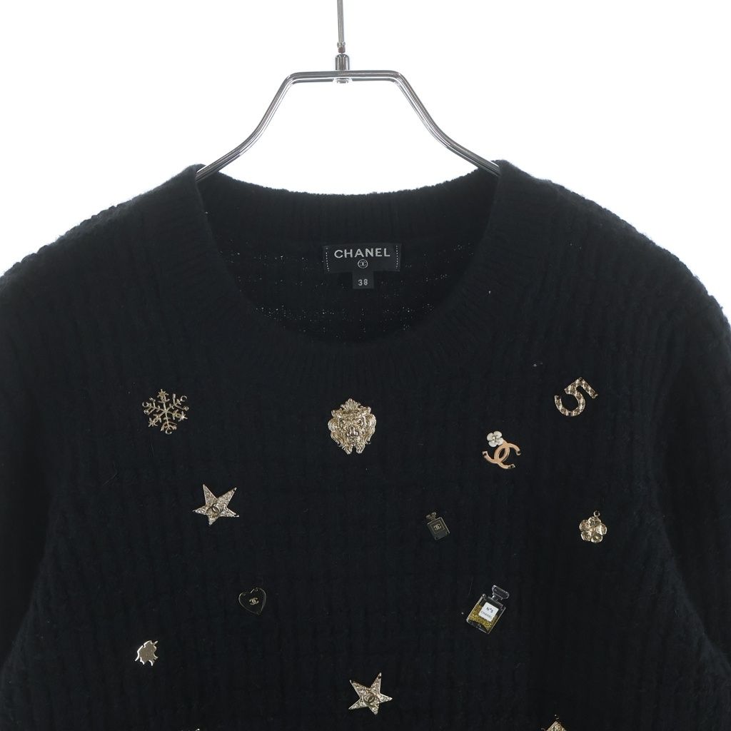 CHANEL (シャネル) マルチアイコン ビジュー装飾長袖ニット セーター