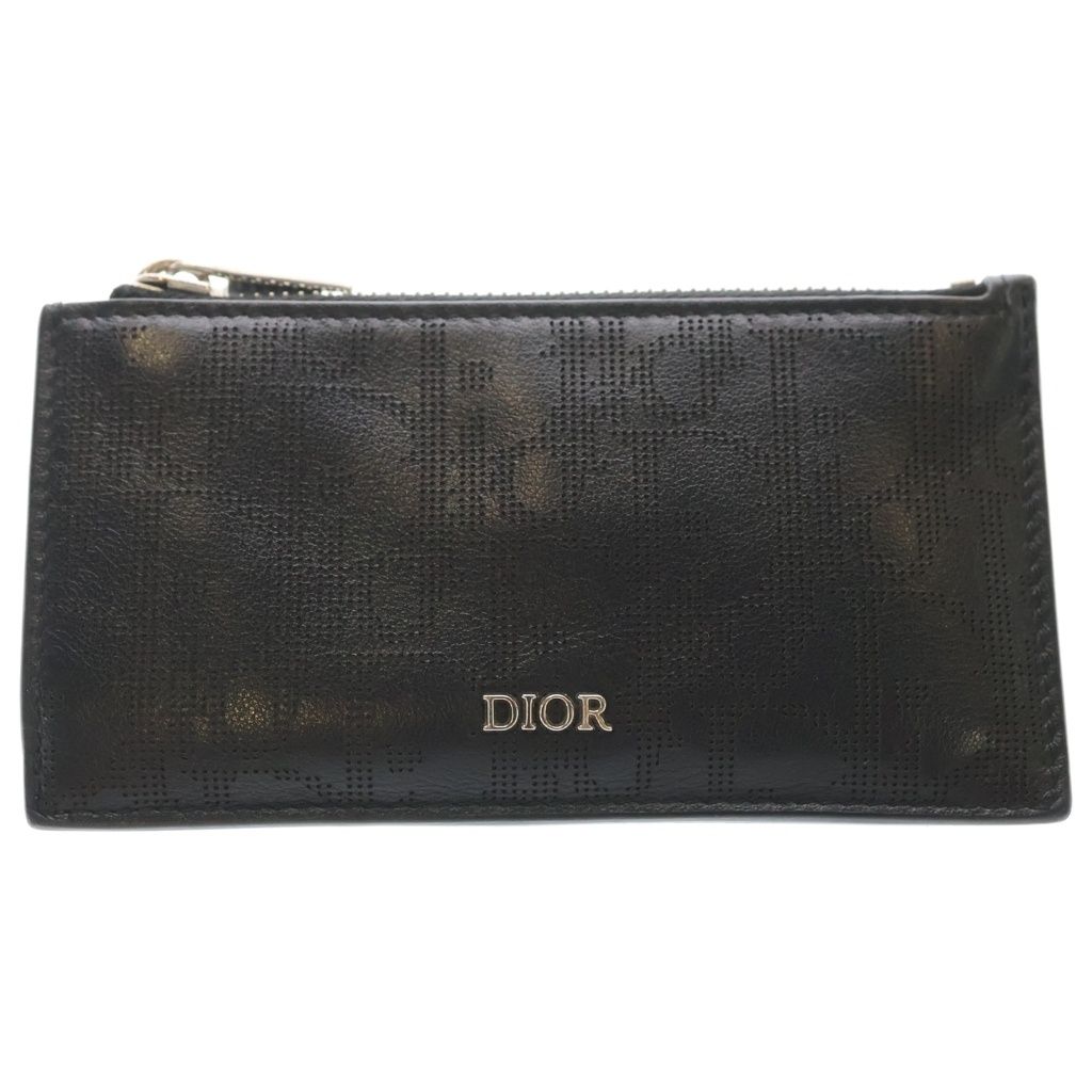 Christian Dior (クリスチャンディオール) オブリーク ギャラクシー フラグメントケース カードケース 小物入れ ブラック レザー シルバー金具