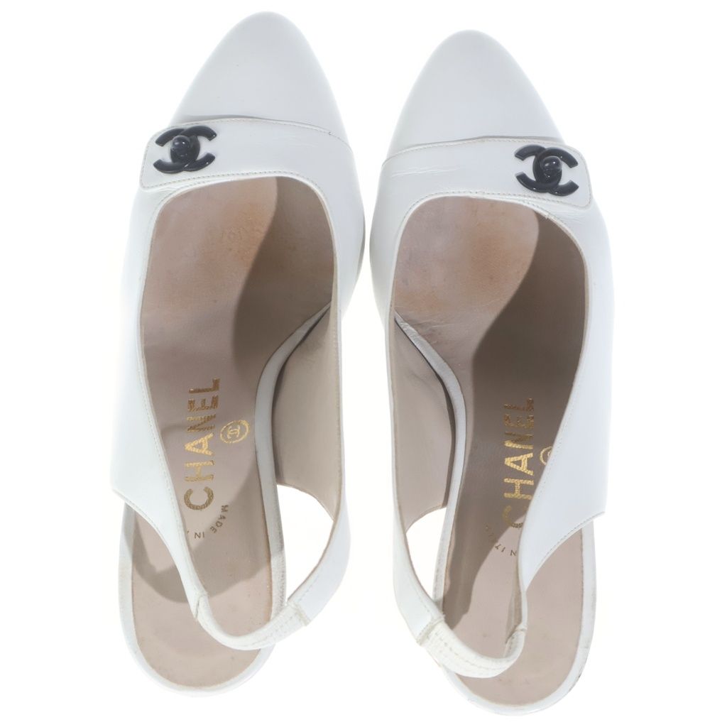 CHANEL パンプス ヒール ココマーク レザー ホワイト 36 1/2 C CHANEL (シャネル) ココマーク ココターンロック ヒールパンプス