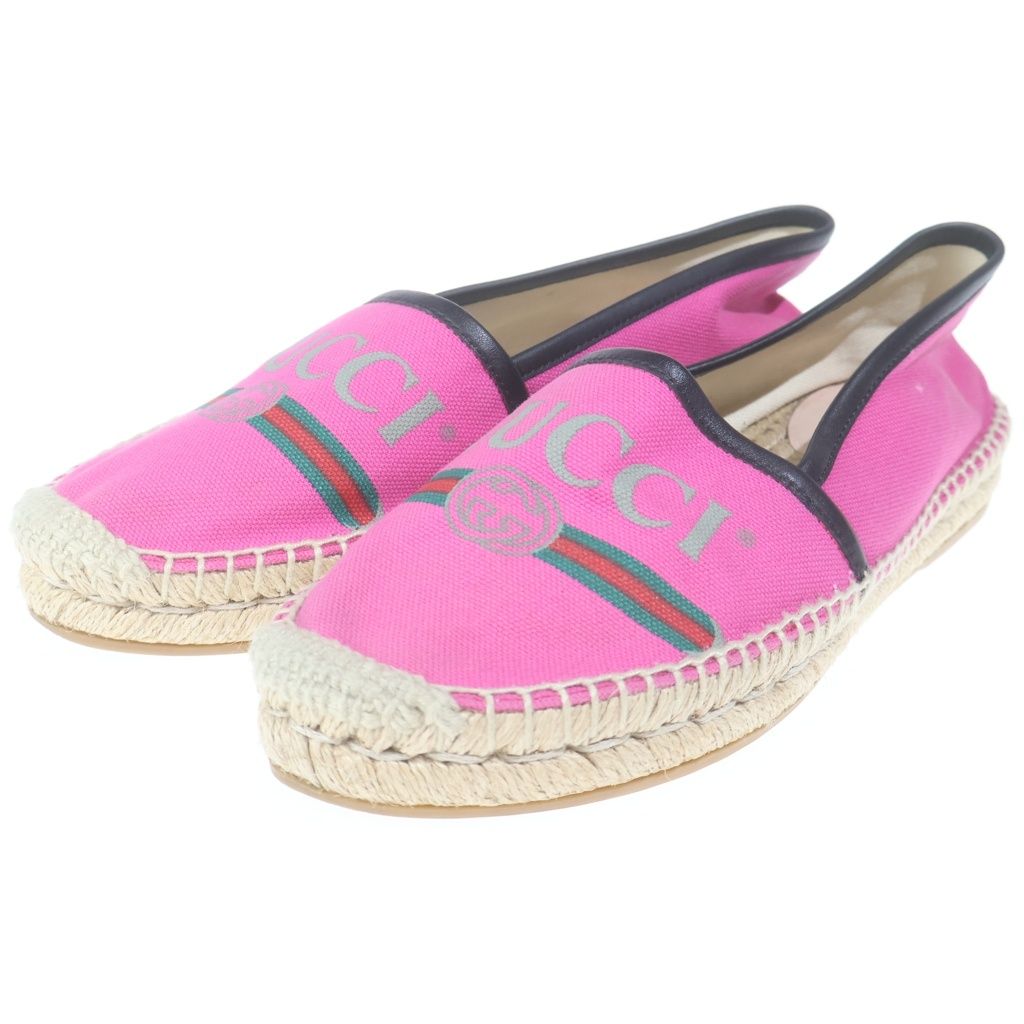 GUCCI (グッチ) ロゴ エスパドリーユ スリッポン シューズ ピンク