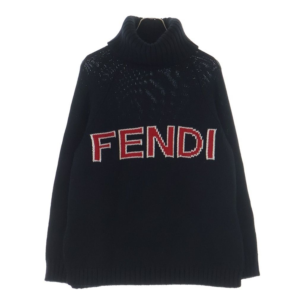 FENDI (フェンディ) ロゴ タートルネック ニット ブラック#40 FAE138