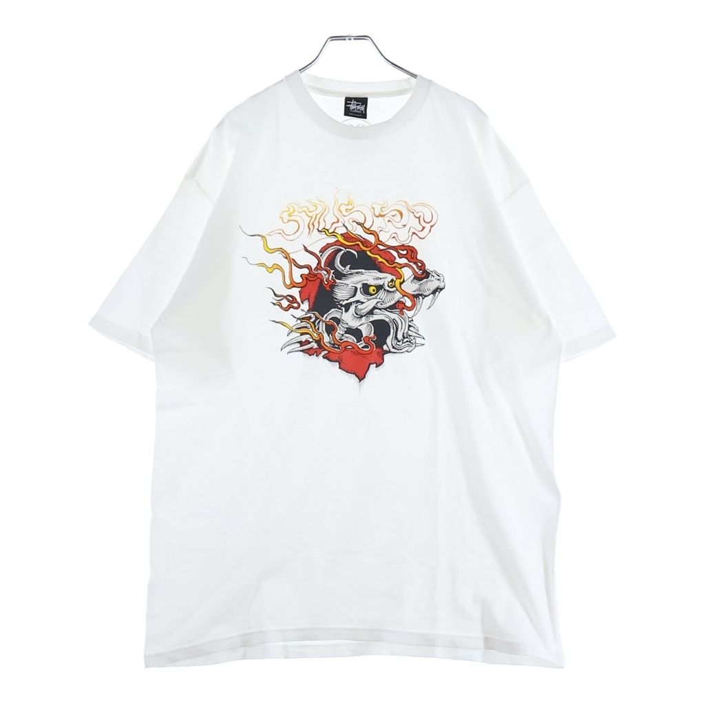 STUSSY (ステューシー) 12s OLD Dragon Scull Print Tee オールド ドラゴン スカル プリント パウエルパロ 半袖Tシャツ カットソー ホワイト