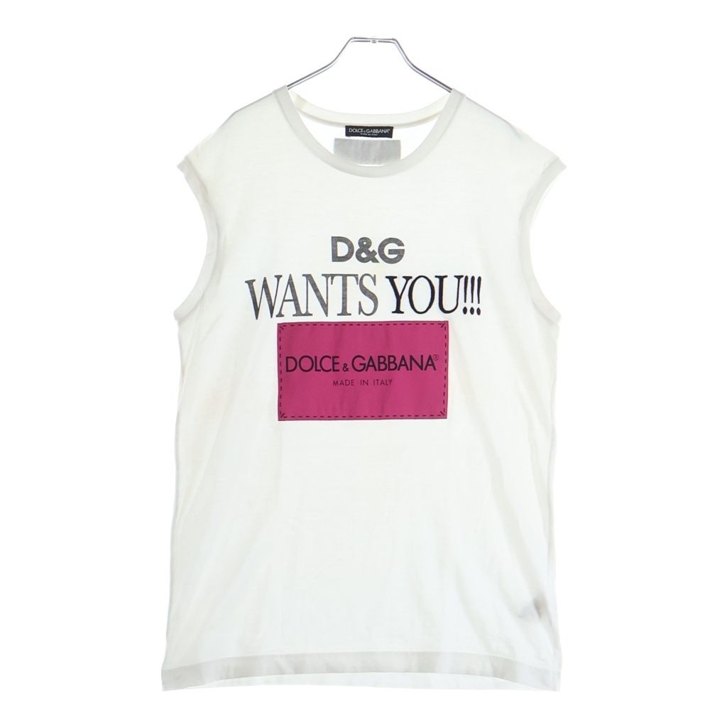 DOLCE & GABBANA (ドルチェアンドガッバーナ) フロントプリント ジャージー ノースリーブタンクトップ ホワイト F8K73Z