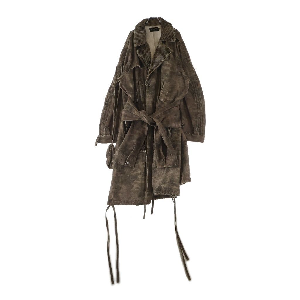 NO/FAITH STUDIOS ノーフェイスストゥディオス DENIM NFS CAMO COAT カモ柄 デニム ポーチ付き ロングコート ジャケット ブラウン NO/FAITH STUDIOS (ノーフェイスストゥディオス) DENIM NFS CAMO COAT