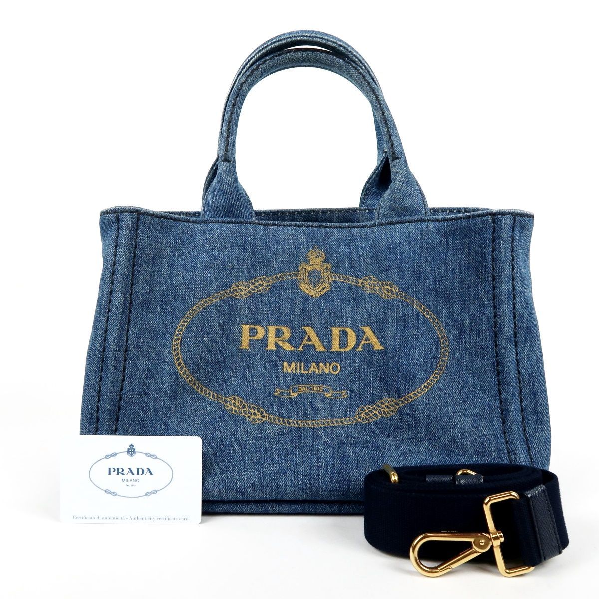 美品】PRADA プラダ カナパ デニム 2WAYショルダー ハンドバッグ