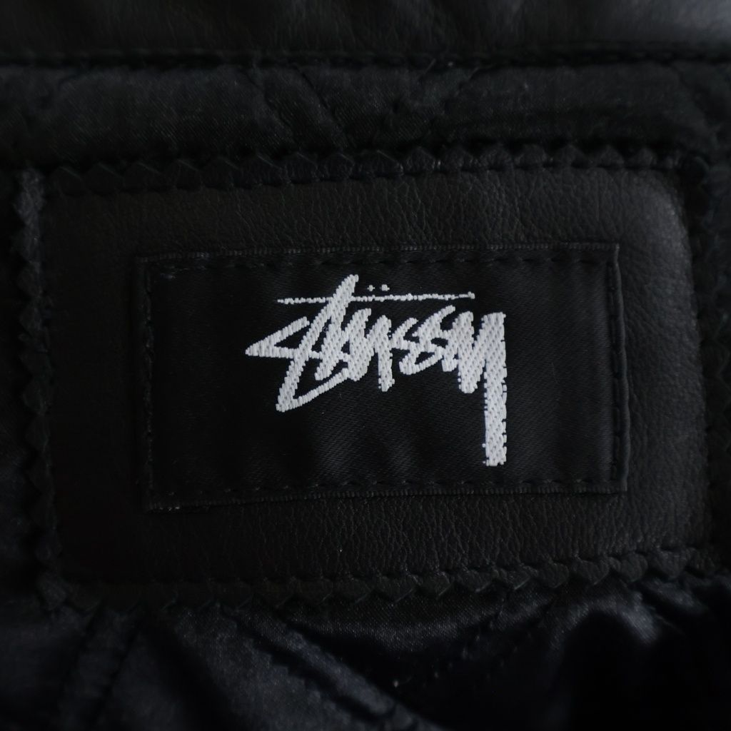 STUSSY ステューシー LEATHER BING JACKET カウレザー ロゴエンブロイダリー シングルライダース レザージャケット ブラック 115668 STUSSY (ステューシー) LEATHER BING JACKET カウレザー ロゴエン