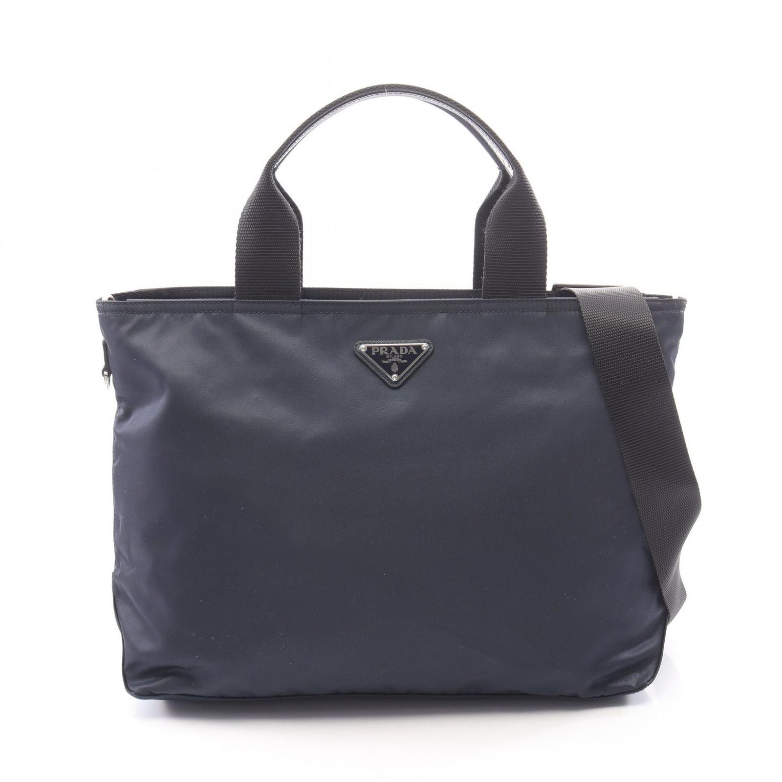 プラダ PRADA ハンドバッグ VELA 2WAY 1BG867 ネイビー ナイロン サフィアーノレザー トライアングルロゴ ハンドバッグ レディース Used A