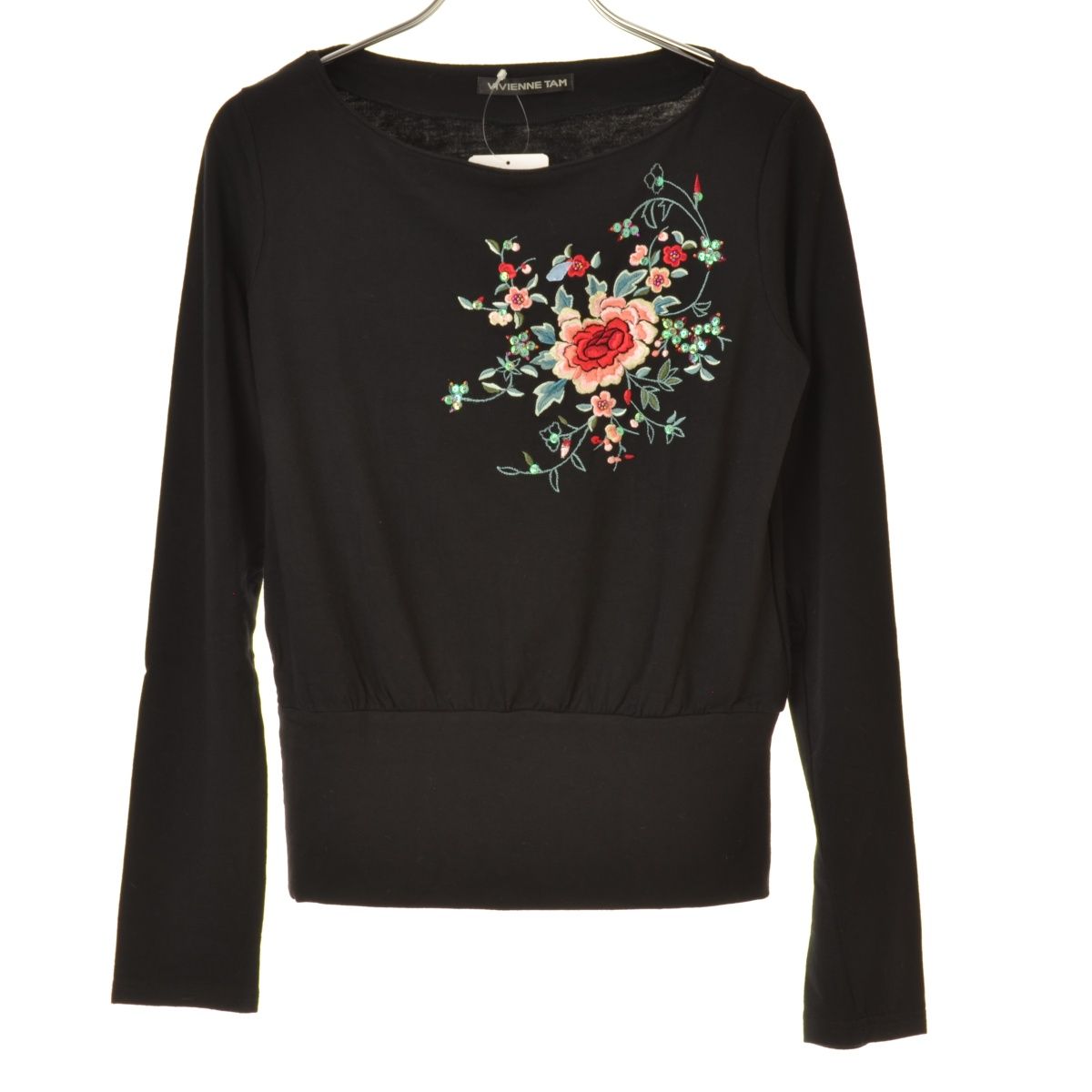 VIVIENNE TAM刺繍入り ブラック 肩周りシースルー長袖Tシャツ VIVIENNETAM】刺繍長袖カットソー - メルカリ