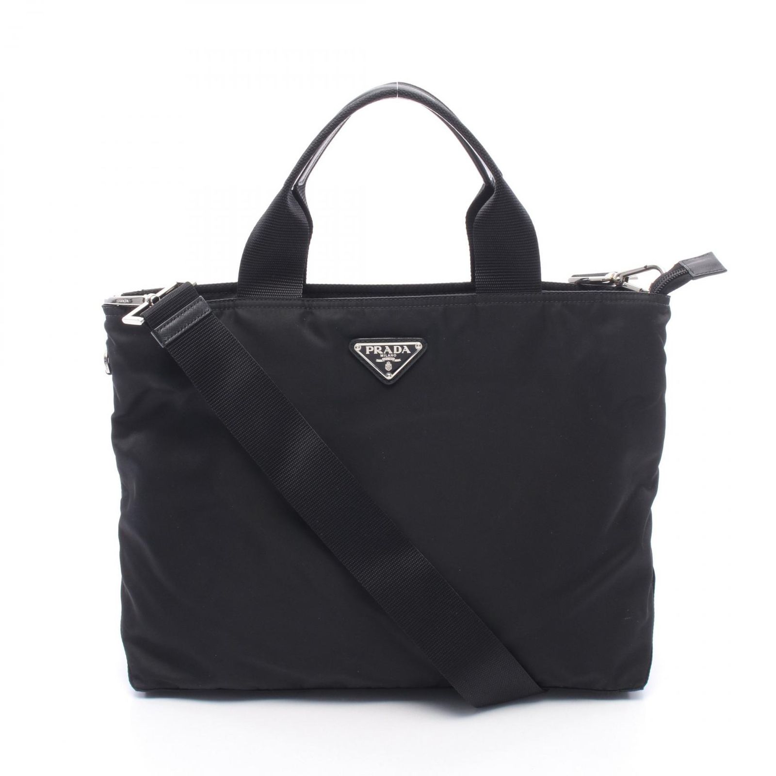 プラダ PRADA トートバッグ トライアングルロゴ 2WAY ブラック ナイロン レザー トライアングルロゴ 2wayトートバッグ レディース Used B
