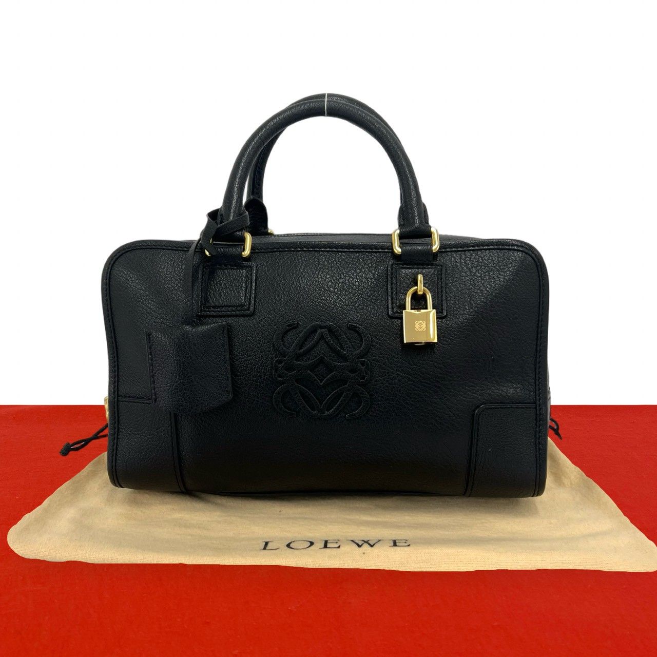 極 美品 袋 鍵付き LOEWE ロエベ アマソナ 28 アナグラム ロゴ レザー