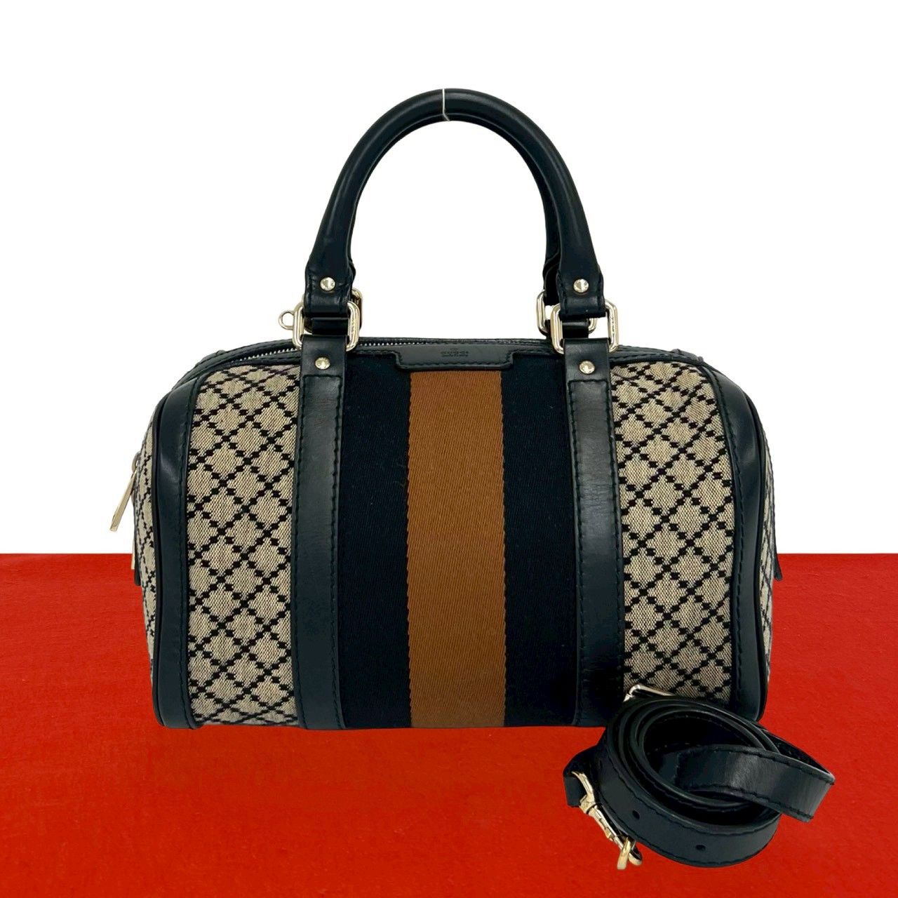 極 美品 GUCCI グッチ ディアマンテ ロゴ キャンバス レザー 2way