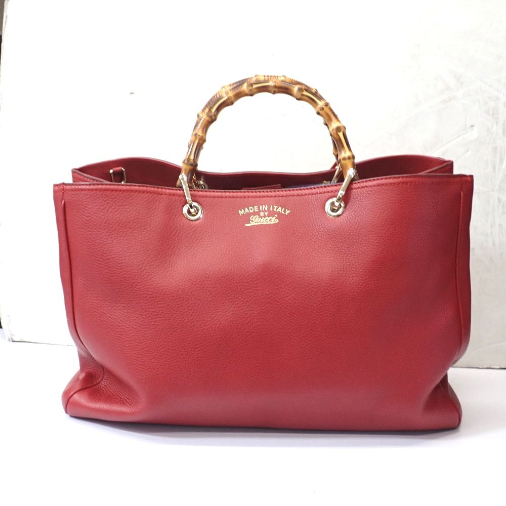 Ft646002 グッチ トートバッグ バンブー 323660 レッド レディース GUCCI 中古