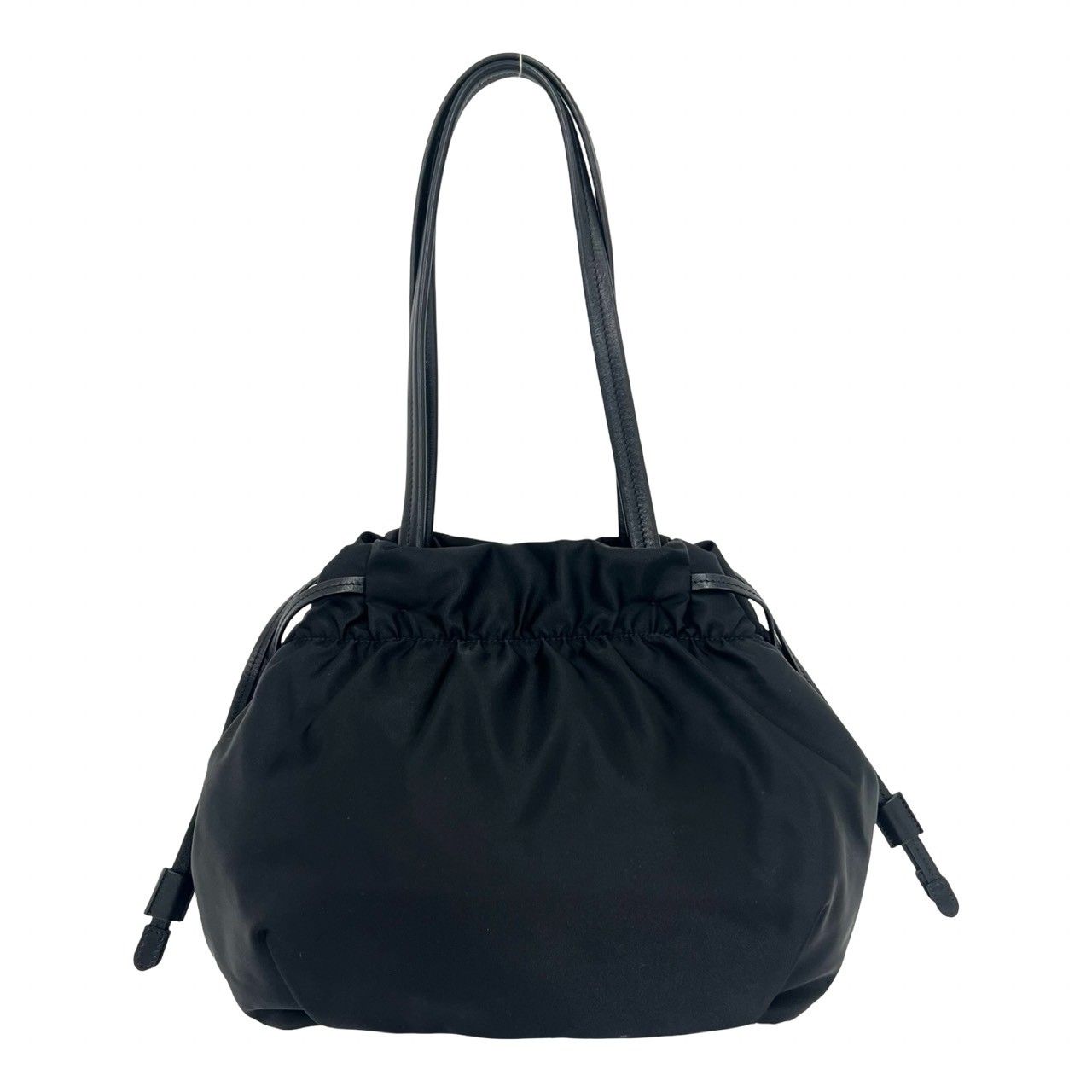 ほぼ未使用 希少品 PRADA プラダ ロゴ 金具 ナイロン レザー 本革 巾着 