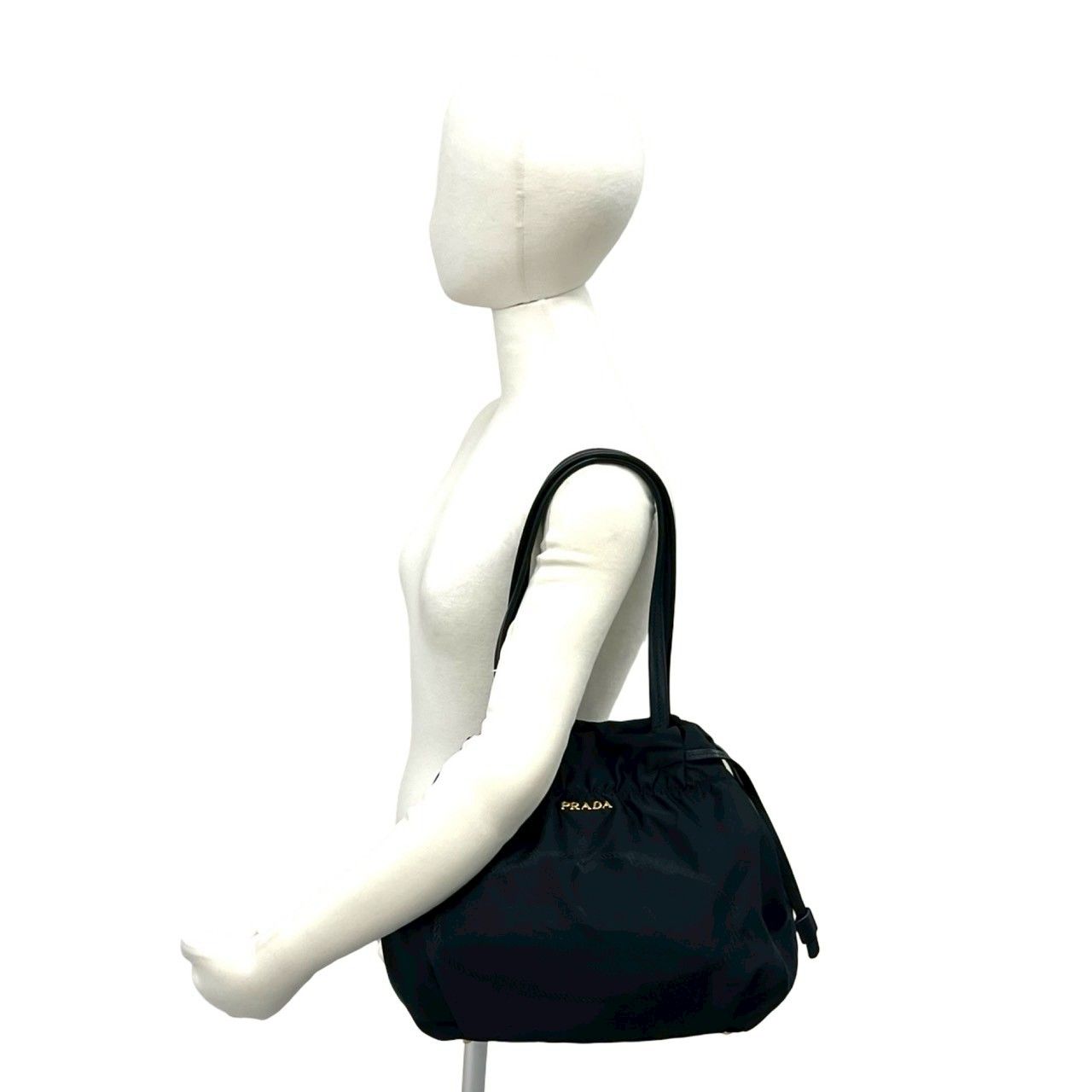 ほぼ未使用 希少品 PRADA プラダ ロゴ 金具 ナイロン レザー 本革 巾着